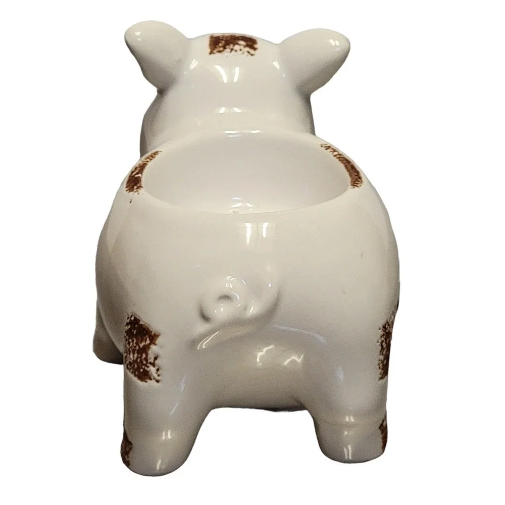 Ceramic Pig LED Tealight Votive Candle Holder White Brown Distressed Farmhouse